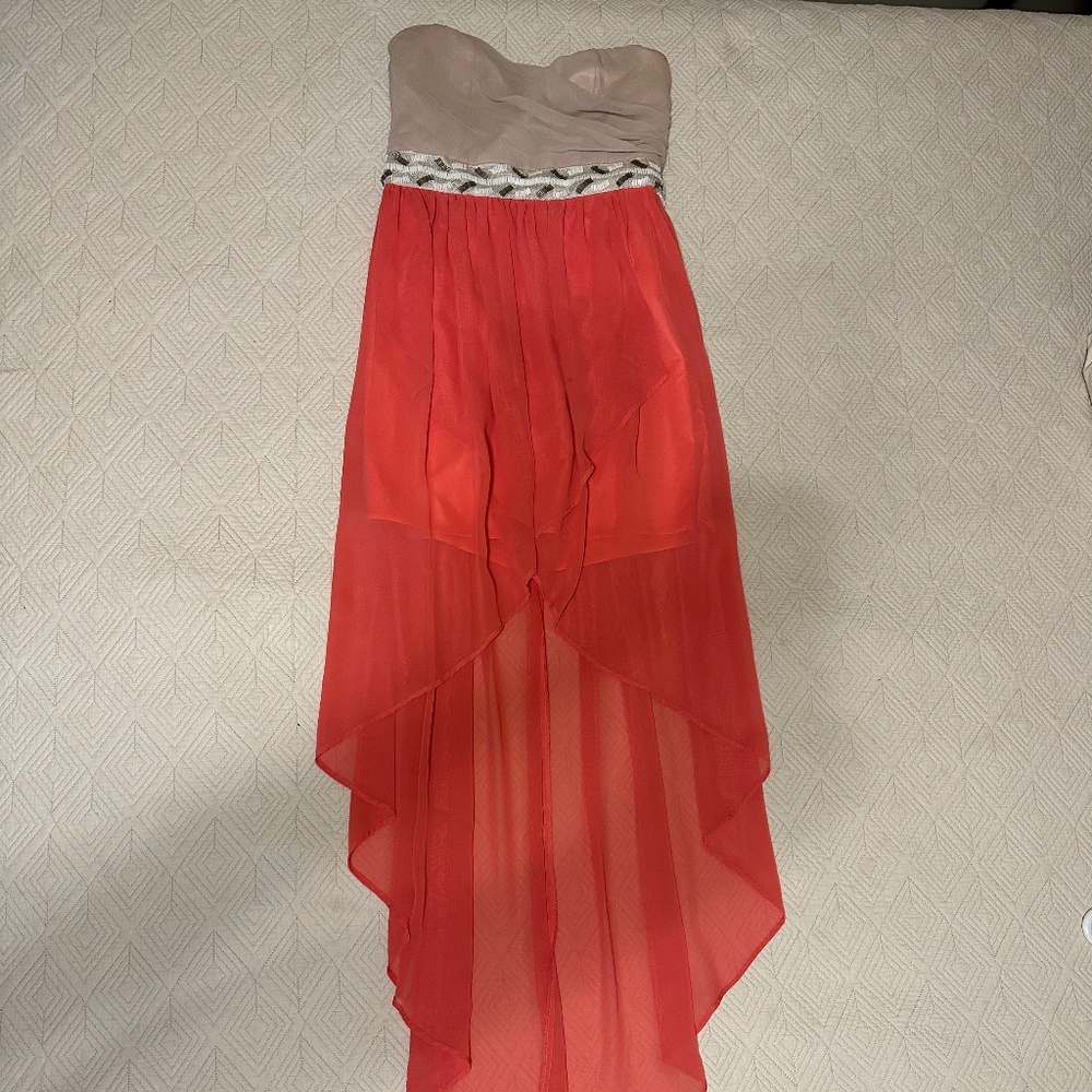 GB high low coral and beige beaded dress, M